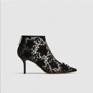 Zara black floral lace ankle booties